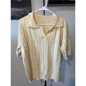 Beige Short Sleeve Patterned Collar Women's Sweater/Top sz 2XL